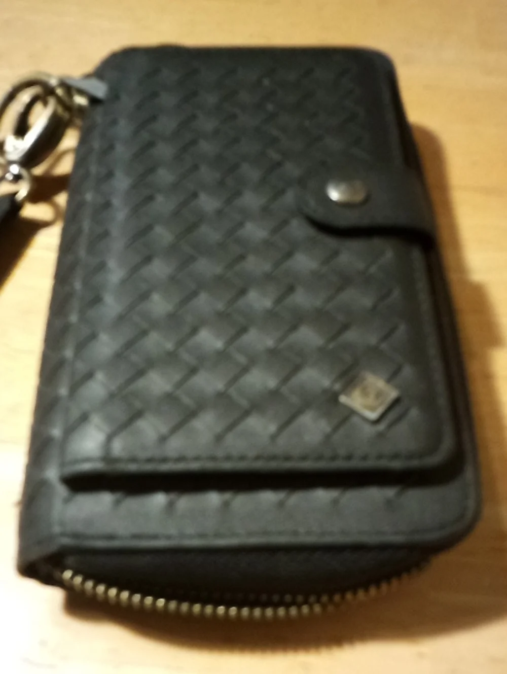 Pola Black Woven Pattern Phone Wallet Case with Keyring
